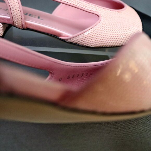 CHANEL 37.5 Pink Sequin Slingback 24P Interlocking CC Logo - Picture 14 of 14